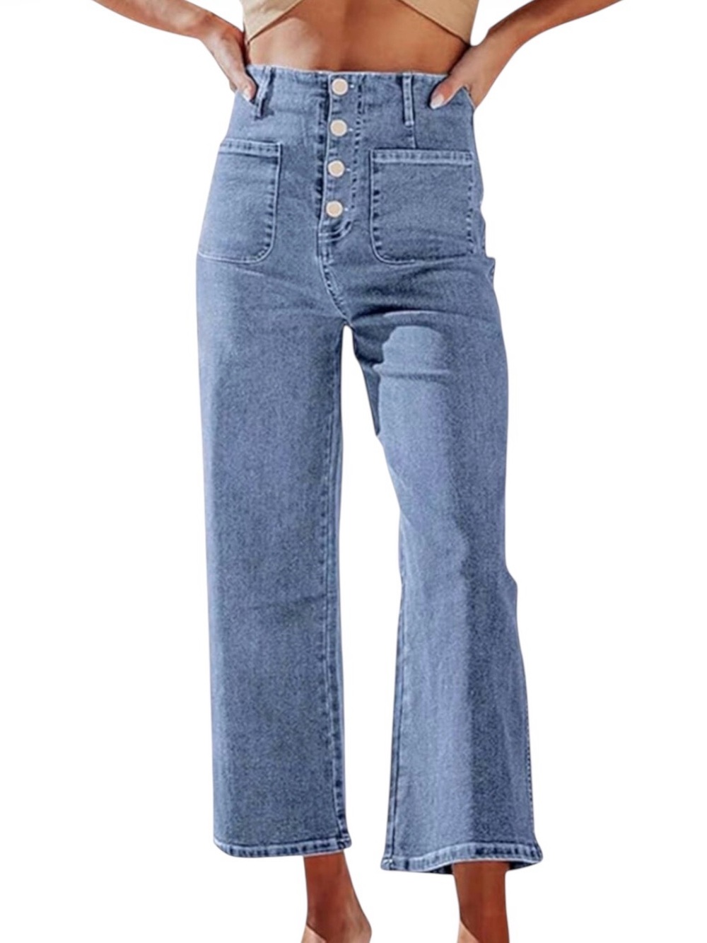 Cropped Denim Wide Leg Mom Fit Comfort Stretch Blue Jeans Women's size 12